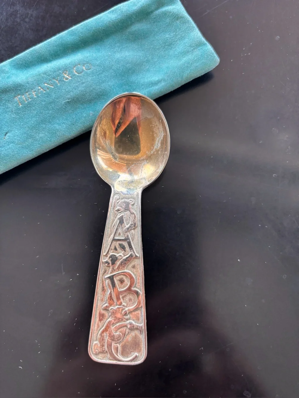 TIFFANY & CO Sterling Silver 925 antique BABY ABC/teddy bears BABY SPOON